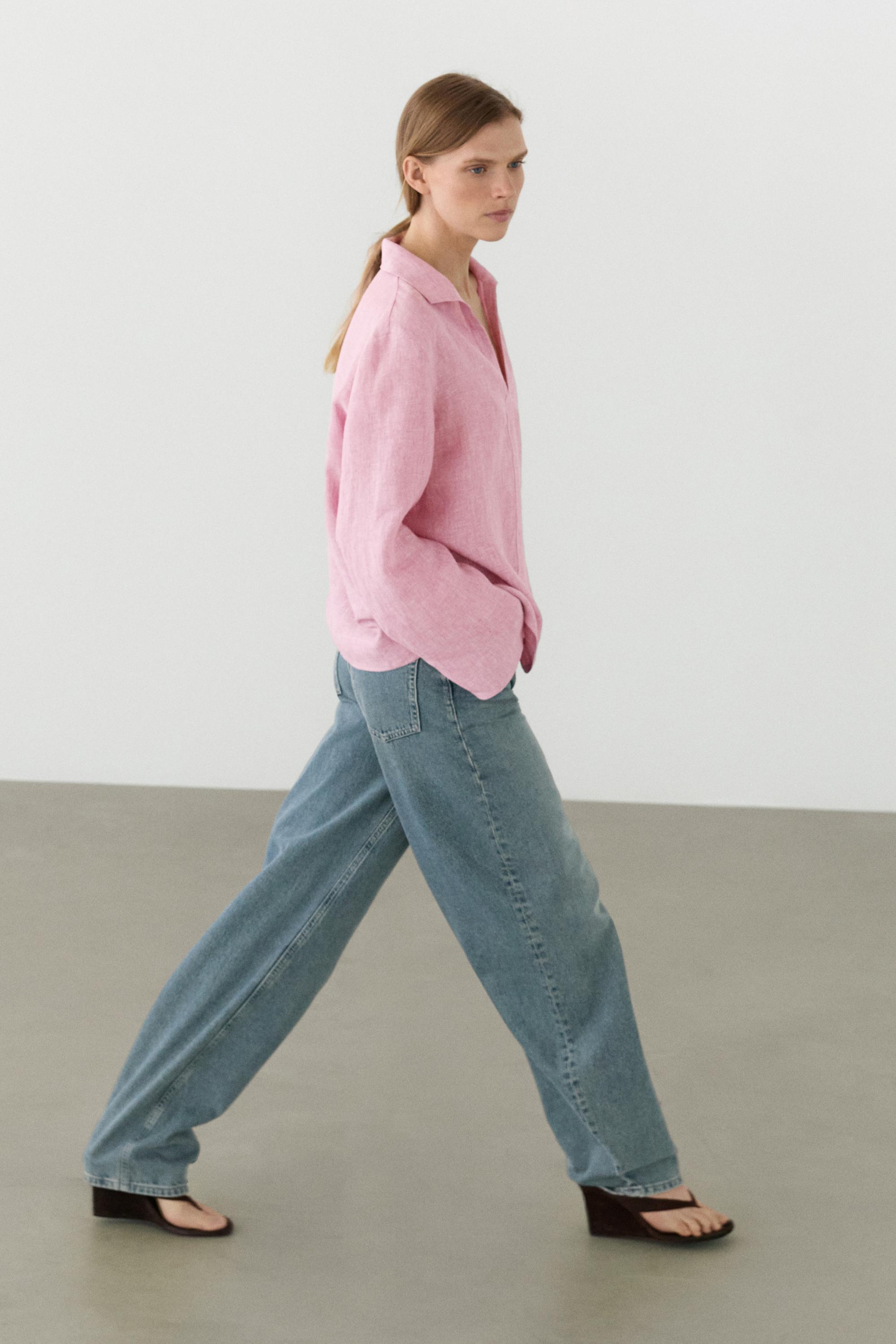 100% linen notch lapel collar blouse